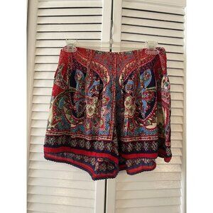 Patrons of Peace Red Blue Paisley Flowy Boho Shorts Size L Beachy Lightweight